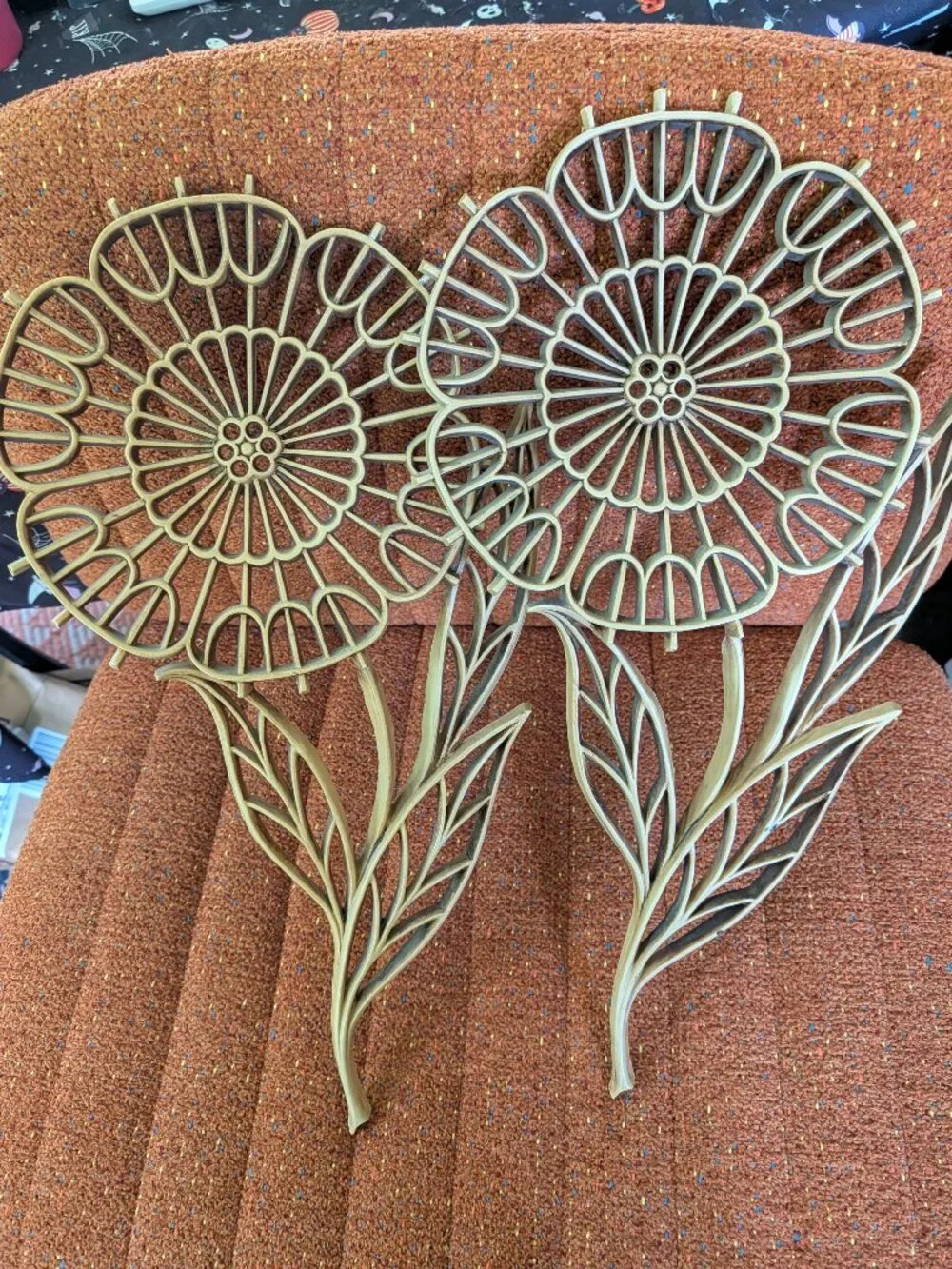 Vintage Off Yellow/Gold Plastic Flower Wall Hangings 1970s Decor
